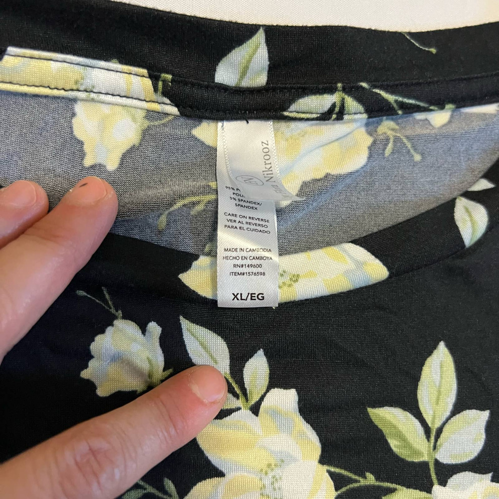 Fn by Flora Nikrooz Black yellow floral blouse XL - Picture 5 of 7